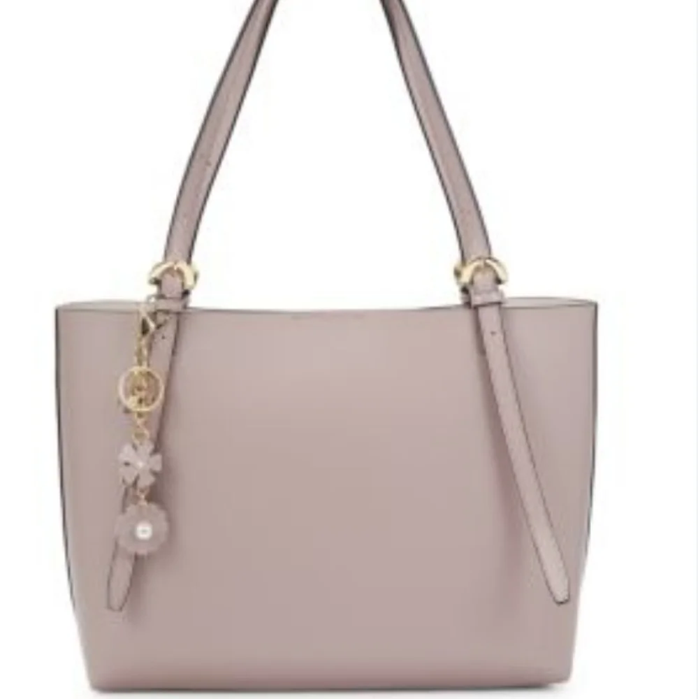 NWT Zac Posen Medium Tote Bag Floral applique key chain charms Leather Suede Hot - Picture 5 of 9